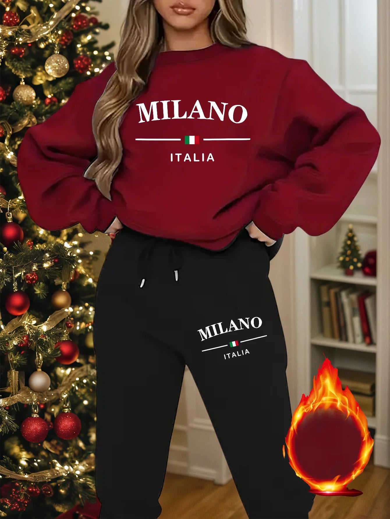 Women’s Warm Hoodie Sweatpants Set Plush Fleece Two Piece Outfit