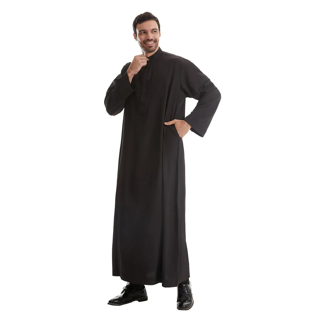 Men’s Muslim Abaya Kaftan Thobe – Long Sleeve Pullover Robe