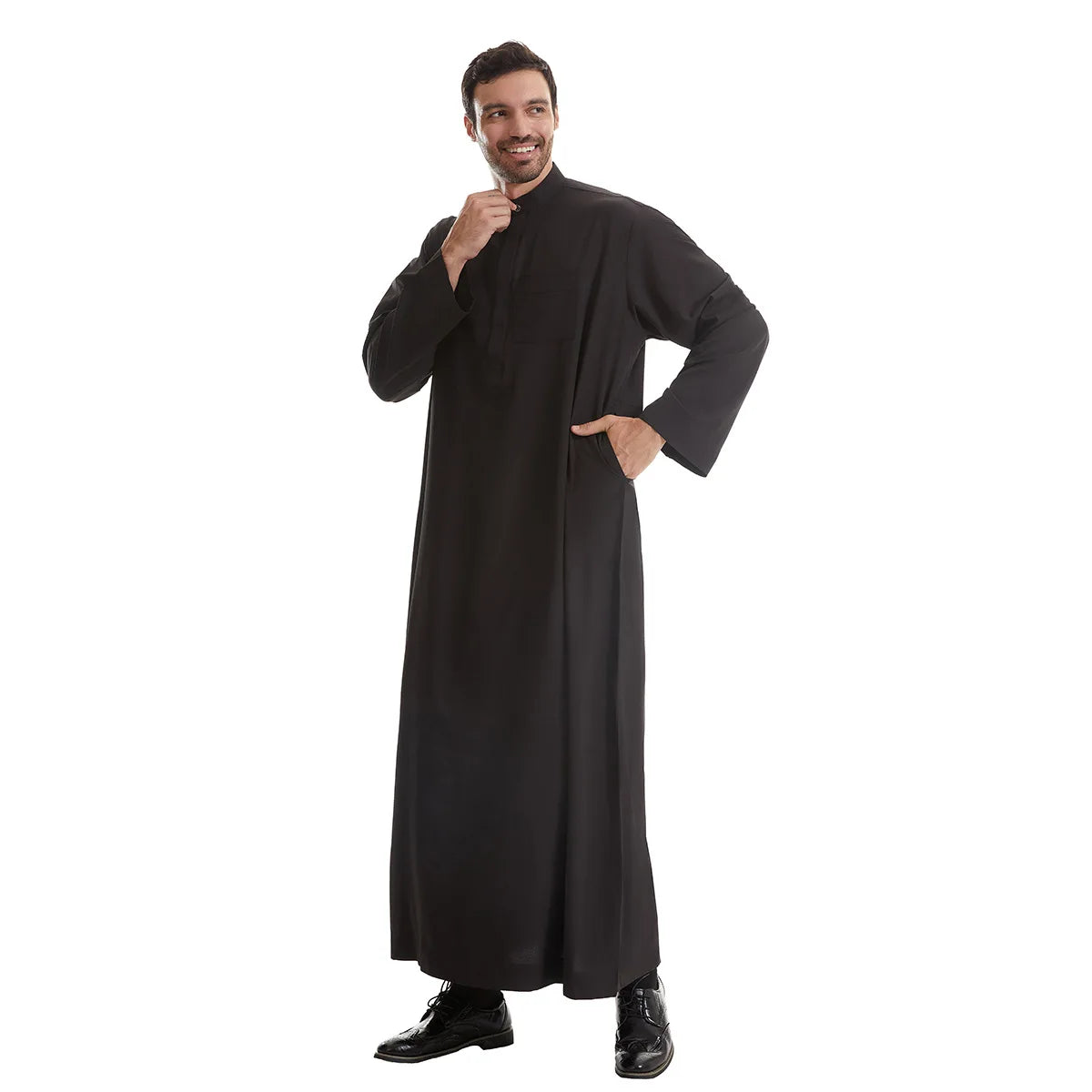 Men’s Muslim Abaya Kaftan Thobe – Long Sleeve Pullover Robe