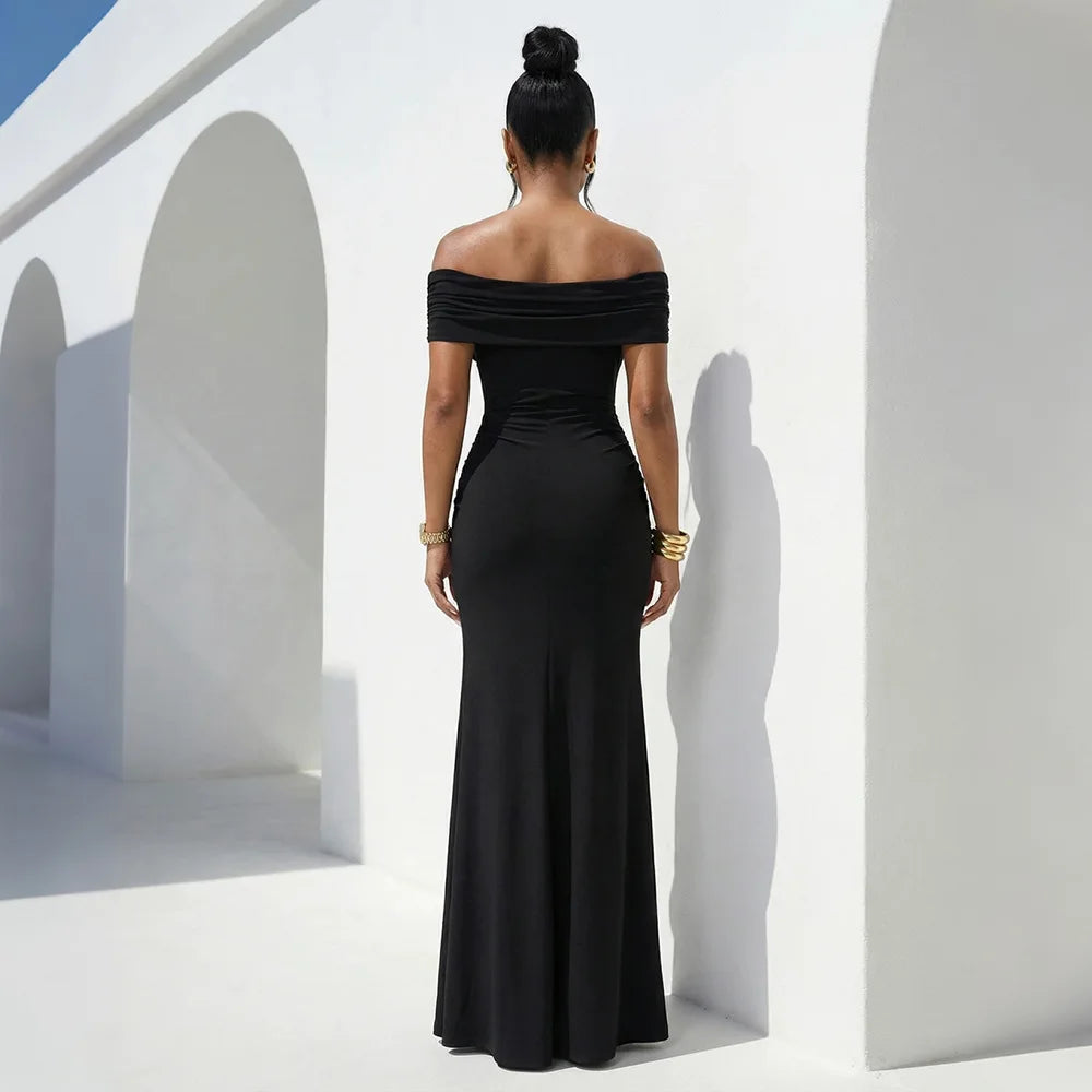 Women Slash Neck Ribbon Short Sleeve Long Maxi Dress Summer Street Evening Birthday Party Sexy Dresses