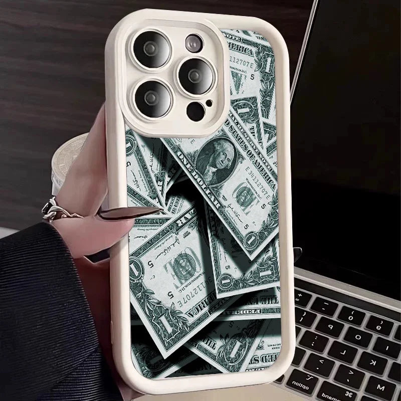 Pink Dollars Full-Coverage Banknote Design Silicone Phone Case For iPhone 17AIR 16 15 14 13 12 11PROMAX Cover