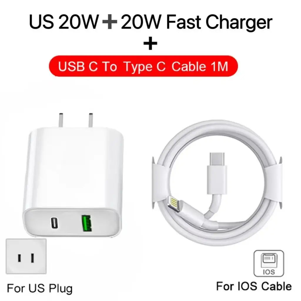 35W PD Fast Charger for iPhone 13 pro 14 plus 11 12 Mini XR X iPad Air USB-C Quick Charging Cable with Multiple Protocols Support