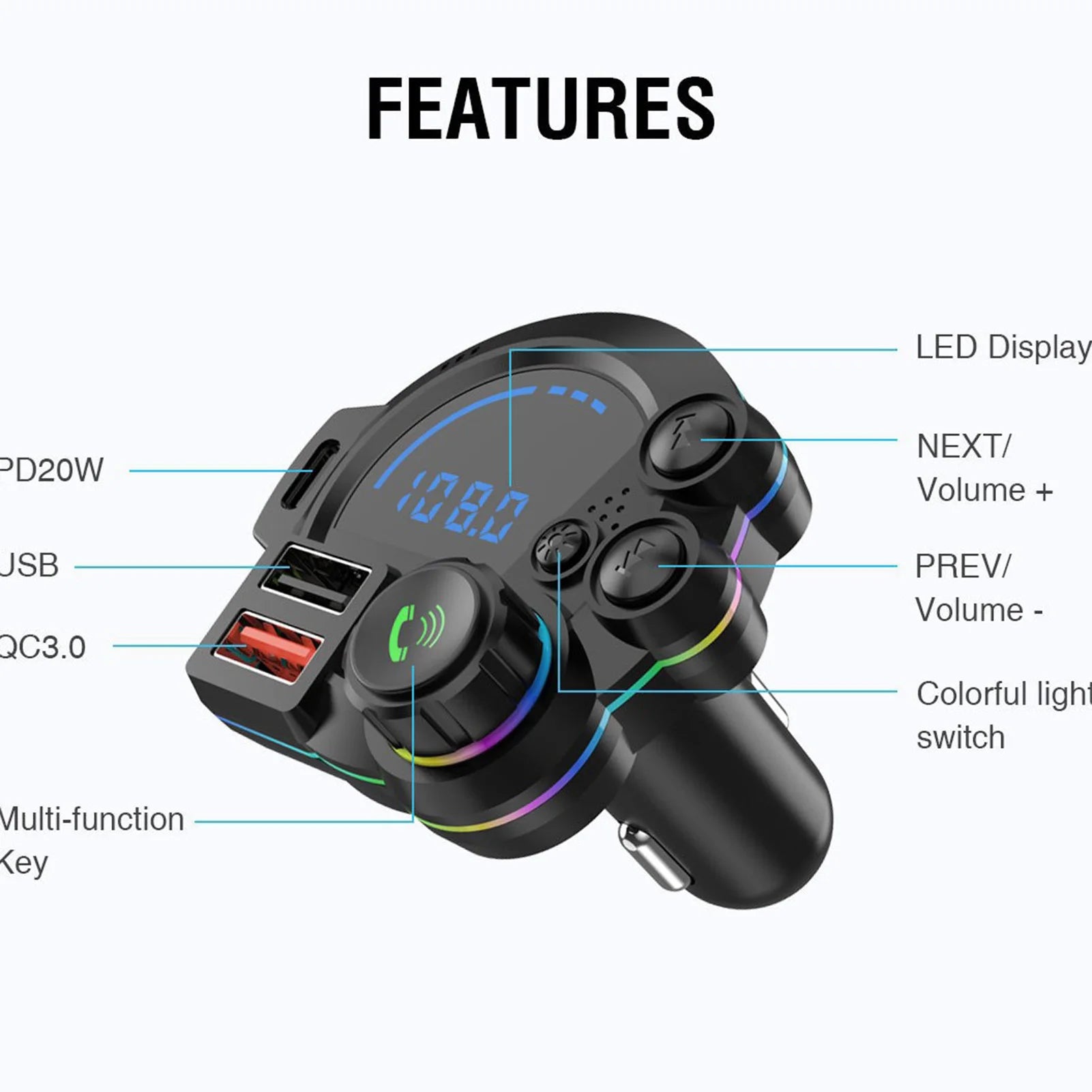 Car Charger Wireless FM Transmitter Hands-Free Calling Radio Receiver Mp3 Music Stereo Adapter Dual USB Port Charger
