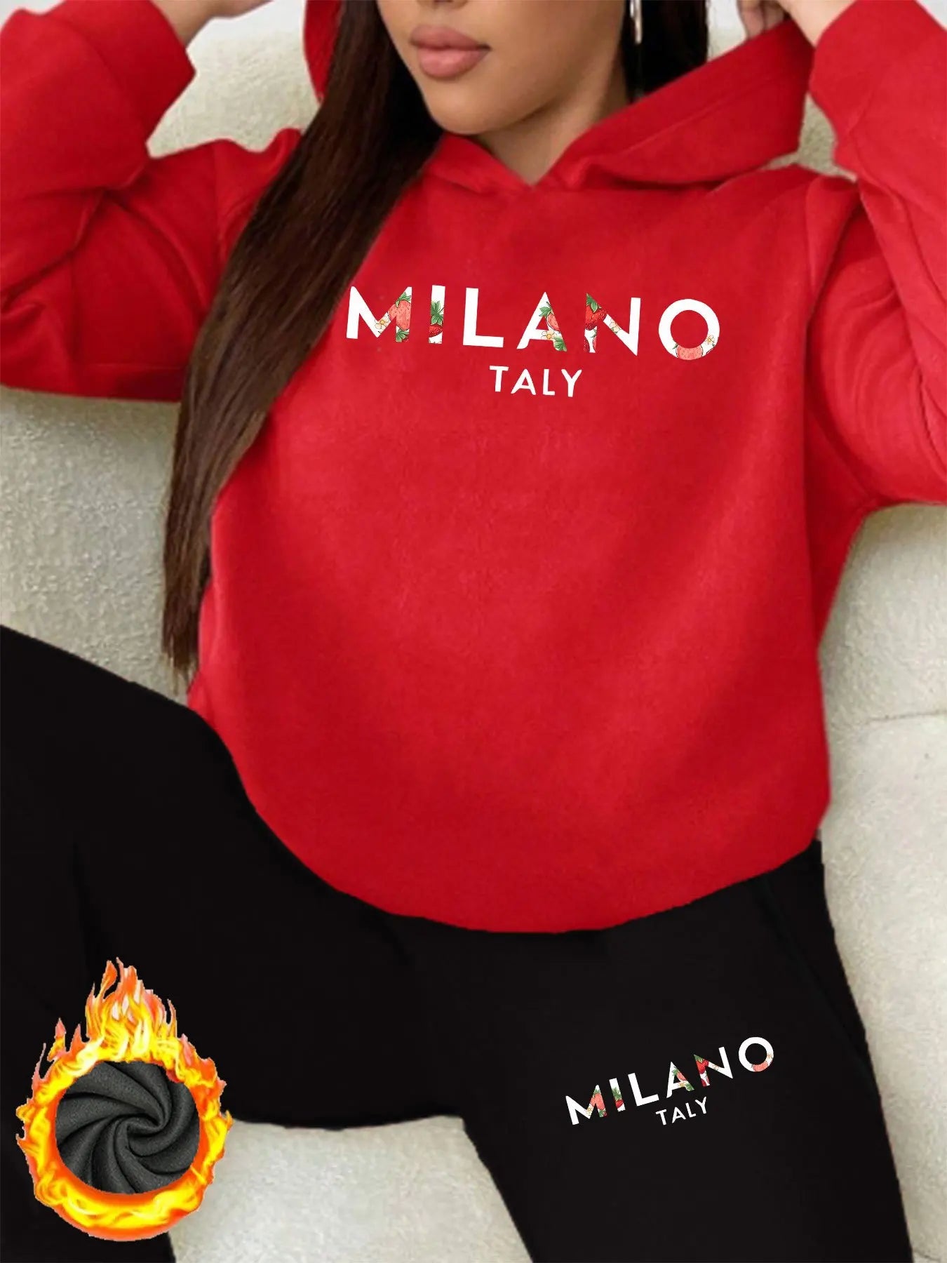 Women’s Warm Hoodie Sweatpants Set Plush Fleece Two Piece Outfit