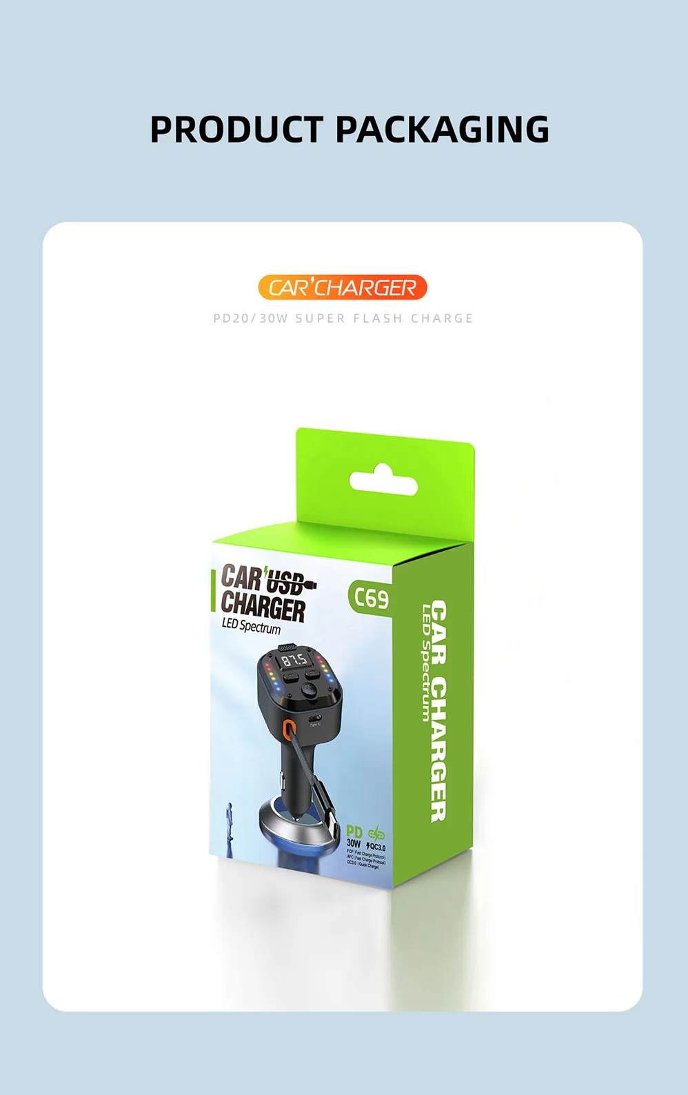 Bluetooth 5.3 FM Transmitter Handsfree Car AUX Radio Modulator MP3 Player with QC3.0 & PD30W Fast Charge Adapter Car Accessories
