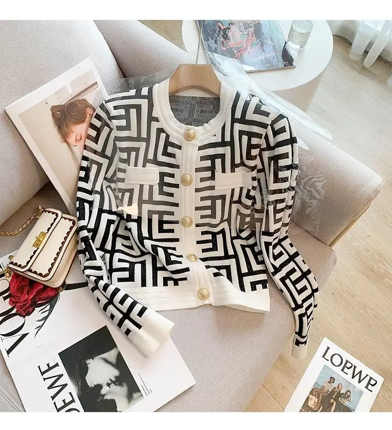 New Women's Cardigan Short Knit French Retro Style Sweater Coat Vintage Clothes Long Sleeve Top  Y2k