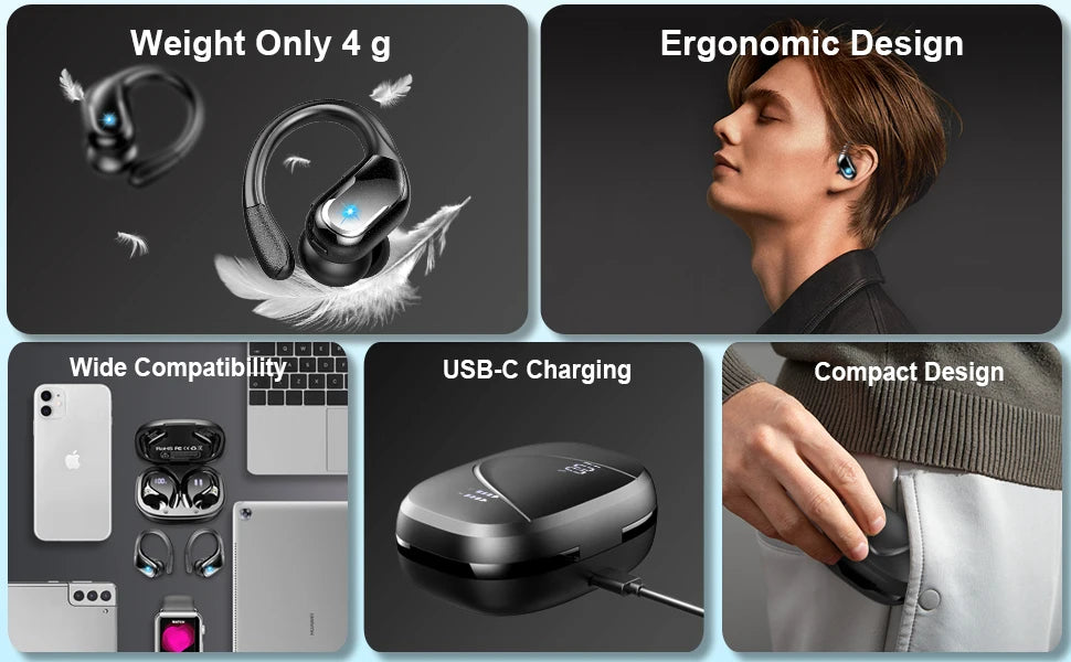 Bluetooth 5.3 Earphones IP7 Waterproof Wireless Headphones ENC Noise Cancelling Mic Deep Bass for Sports Workout Gym TWS In-Ear