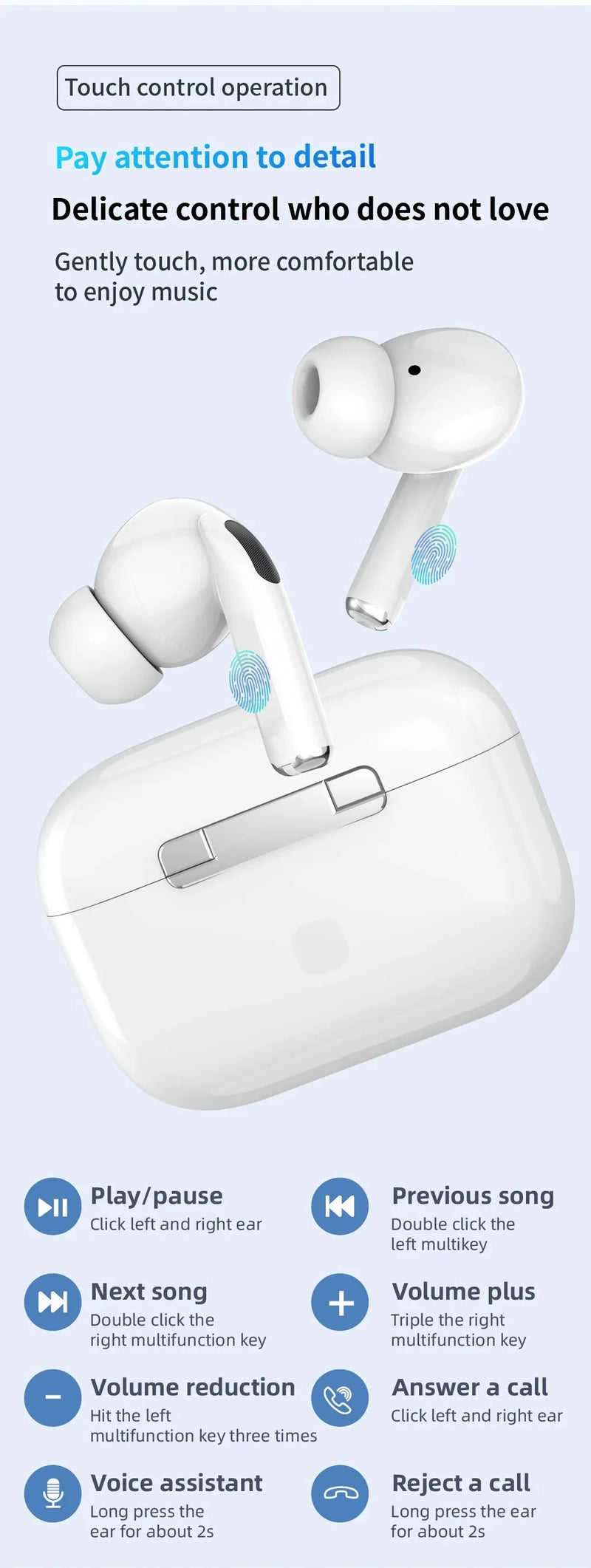 Bluetooth 5.3 Wireless Earbuds with Charging Case and Microphone