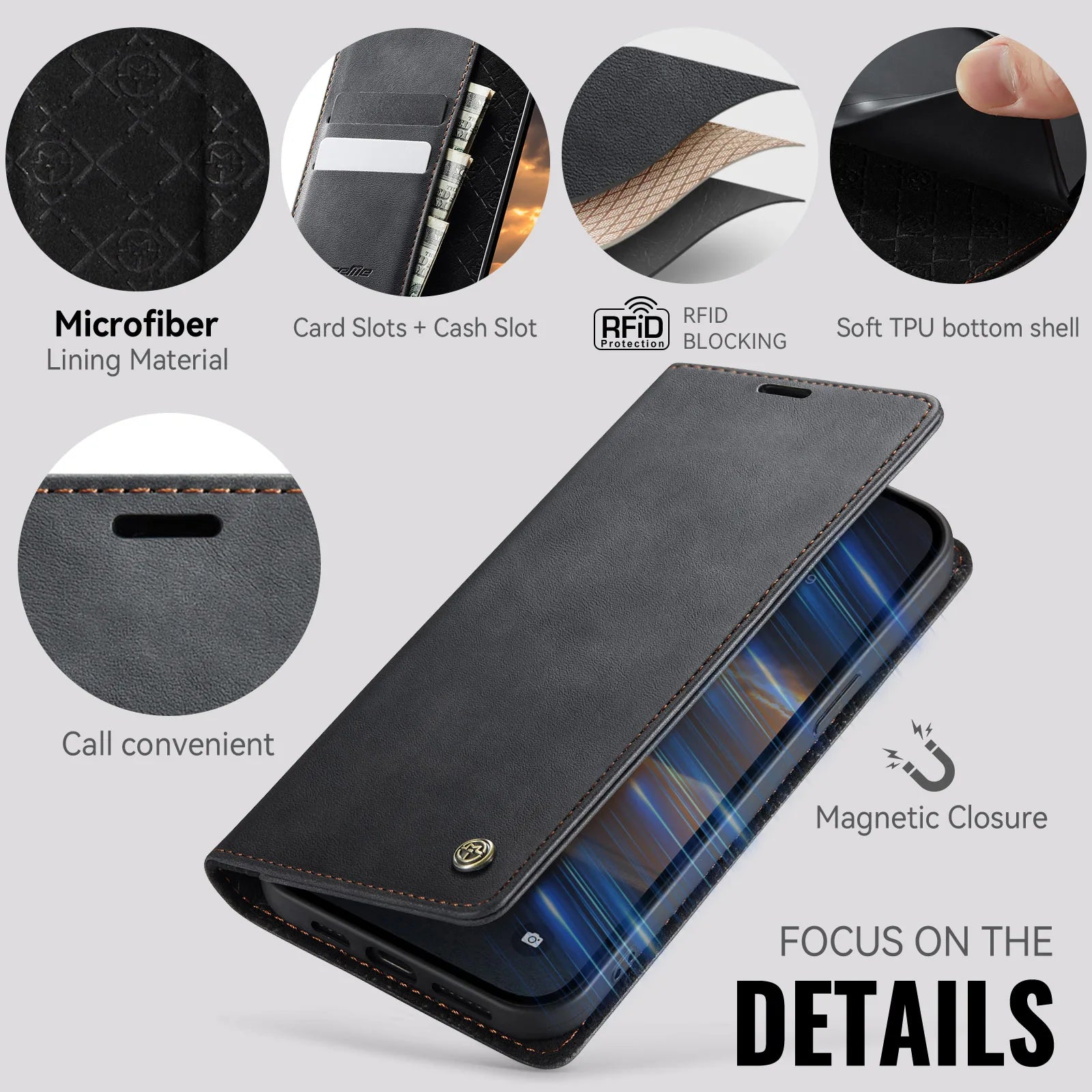 Case For iPhone 17e 16e 2026 2025 Wallet Case PU Magnetic Folio Cover With Card Holder Kickstand TPU Protective Phone Case