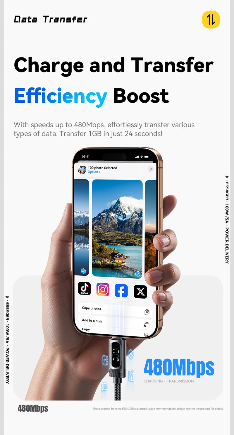 Power up your devices quickly and safely with this 100W USB-C to USB-C Fast Charging Cable — built for speed, durability, and convenience.