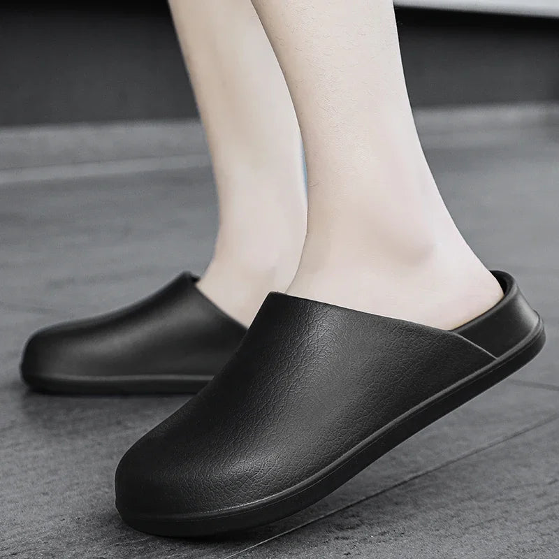Mens Kitchen Chef Shoes Waterproof Garden Clogs Closed Toe Half Shoes Rubber Slippers Restaurant Hotel Working Summer Beach