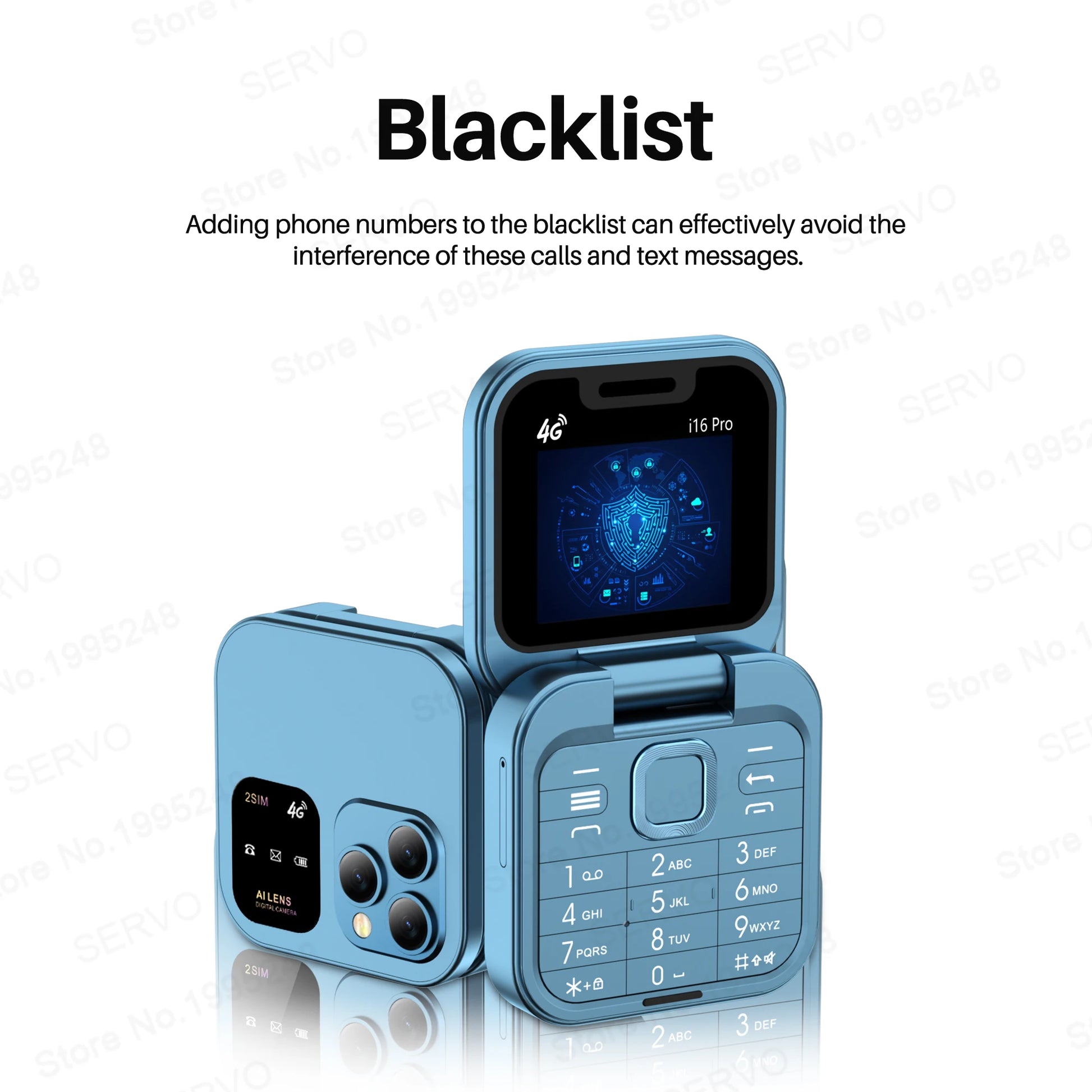 i16 Pro 4G LTE Mini Flip Mobile Phone Dual SIM Standby Call Recording Speed Dial FM Radio Blacklist Small Fold Cellphones