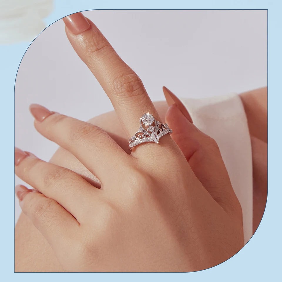BAMOER  0.5-1CT Moissanite Crown Ring 925 Sterling Silver D Color VVS1 Women Eternal Guarding Rings Engagement Wedding Gift