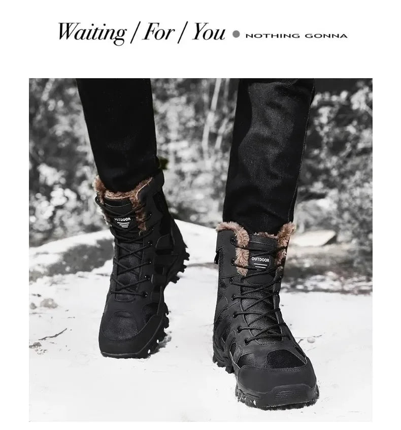 Men Warm Winter Snow Boots Tactical Combat Boots Outdoor Work Cotton Boots High Top Warm Sneakers Mens Plush Hiking Shoes