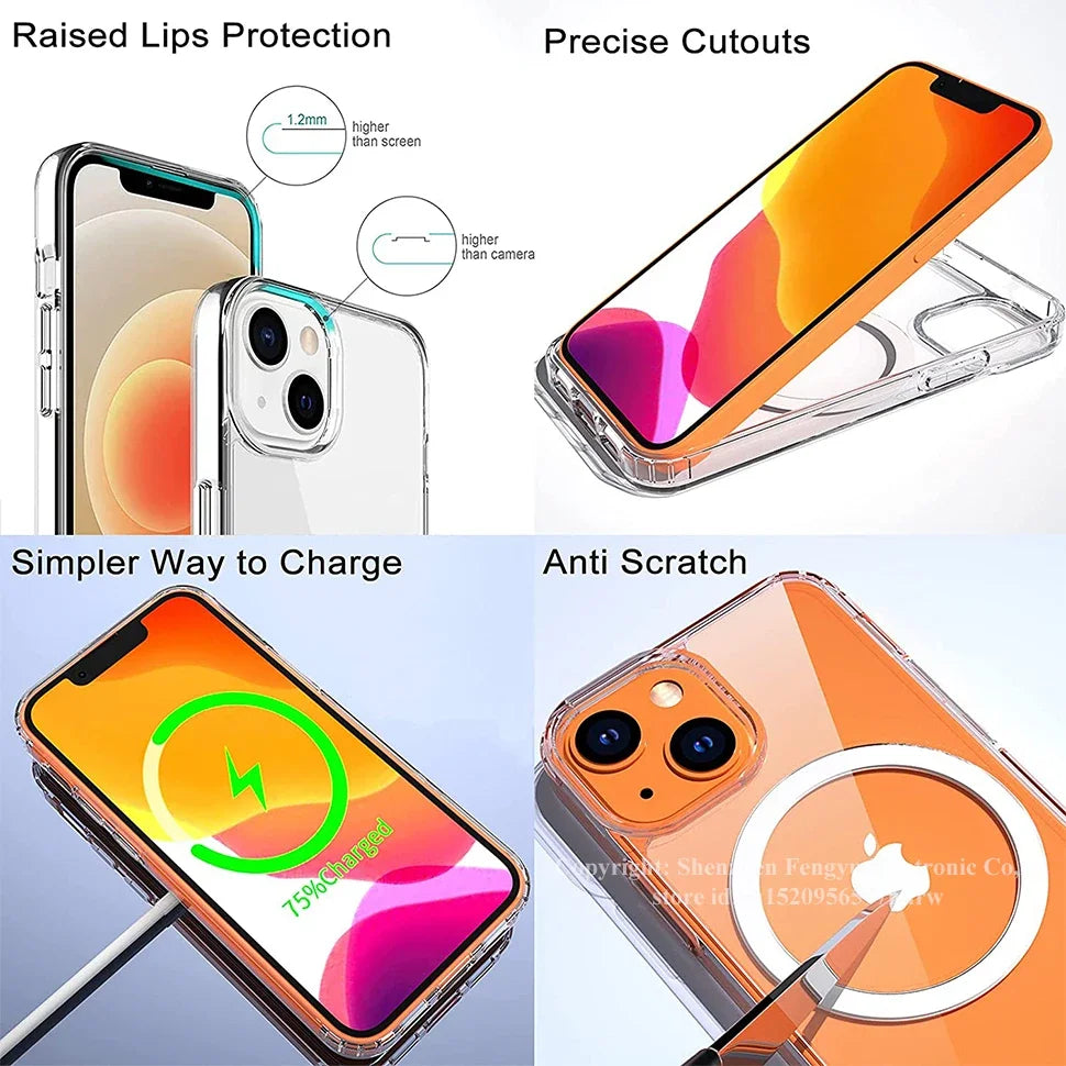 Clear Magnetic Phone Case with Kickstand for iPhone 17 Pro Max Air 16 15 14 Plus 13 12 11 Mini for Wireless Charging Back Cover