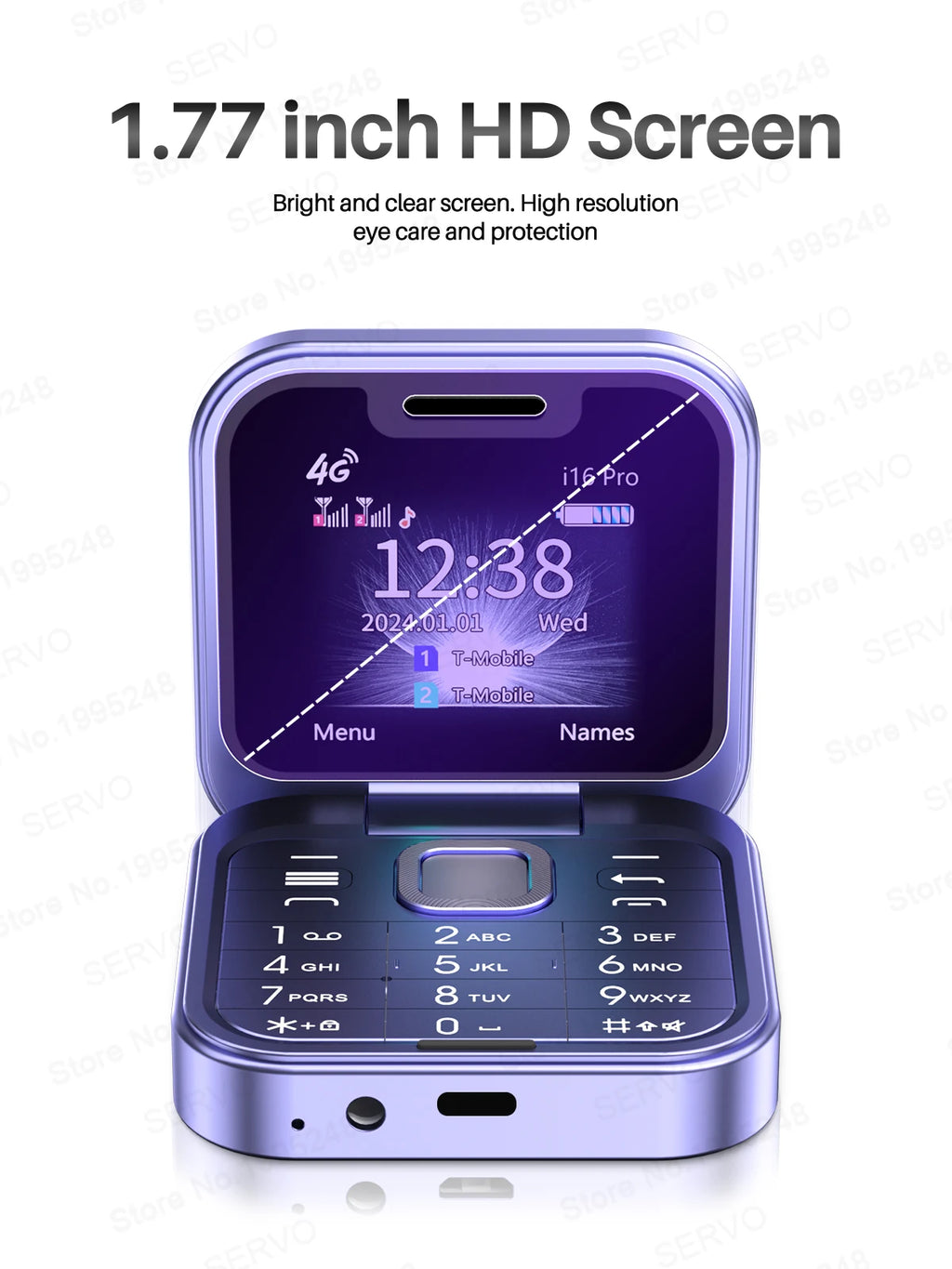 i16 Pro 4G LTE Mini Flip Mobile Phone Dual SIM Standby Call Recording Speed Dial FM Radio Blacklist Small Fold Cellphones