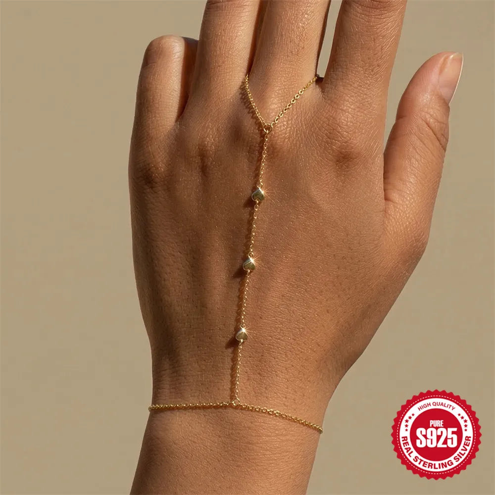 CANNER 925 Sterling Silver Lucky Koi Goldfish Finger Chain Bracelet For Women Hand Chain Ring Jewelry Gift pulseras de plata 925