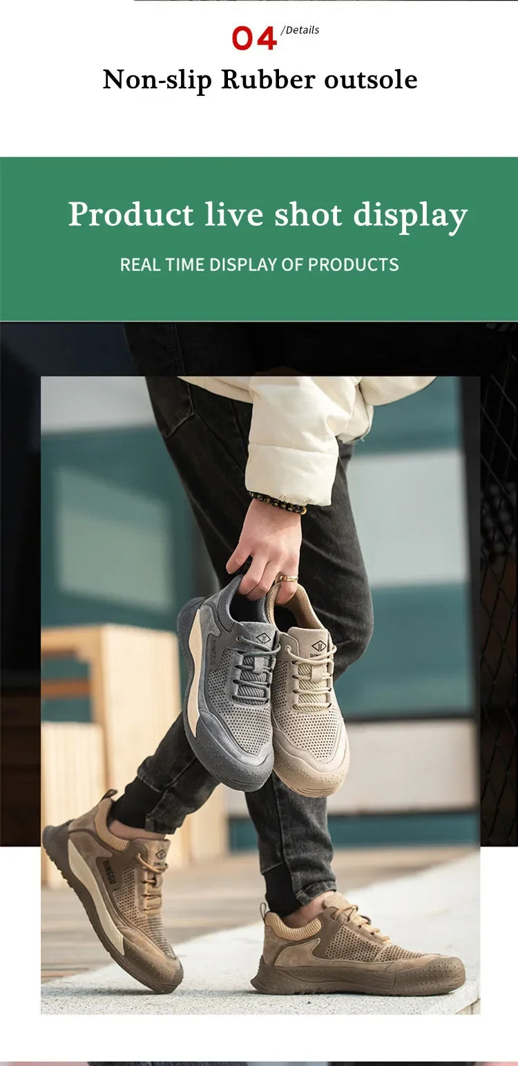 Men Steel Toe Shoes Men Breathable Work Shoes Women Hollow Out Upper Work Sneakers Lightweight Steel Toe Protective Safety Boots