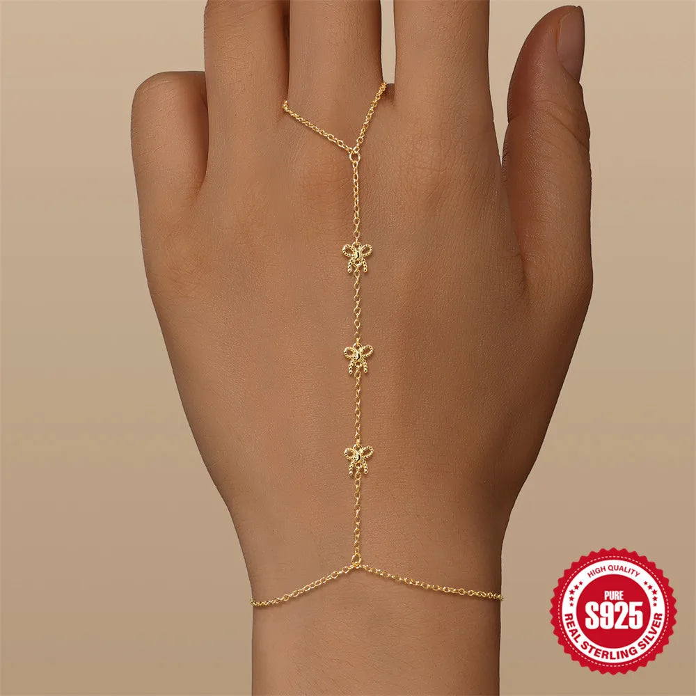 CANNER 925 Sterling Silver Lucky Koi Goldfish Finger Chain Bracelet For Women Hand Chain Ring Jewelry Gift pulseras de plata 925
