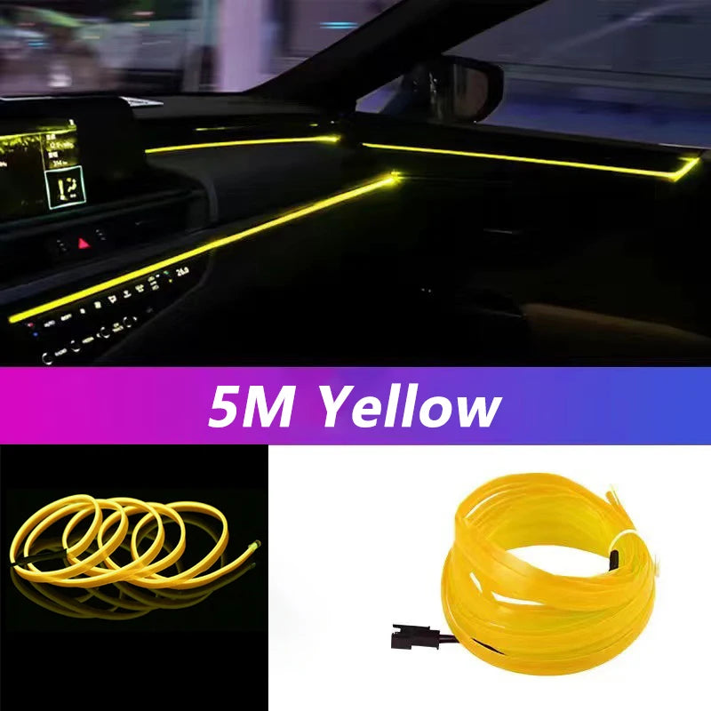 Car Interior Led Strip Light Neon EL Wiring Decorative Lamp For Auto Flexible Ambient Light USB Party Atmosphere