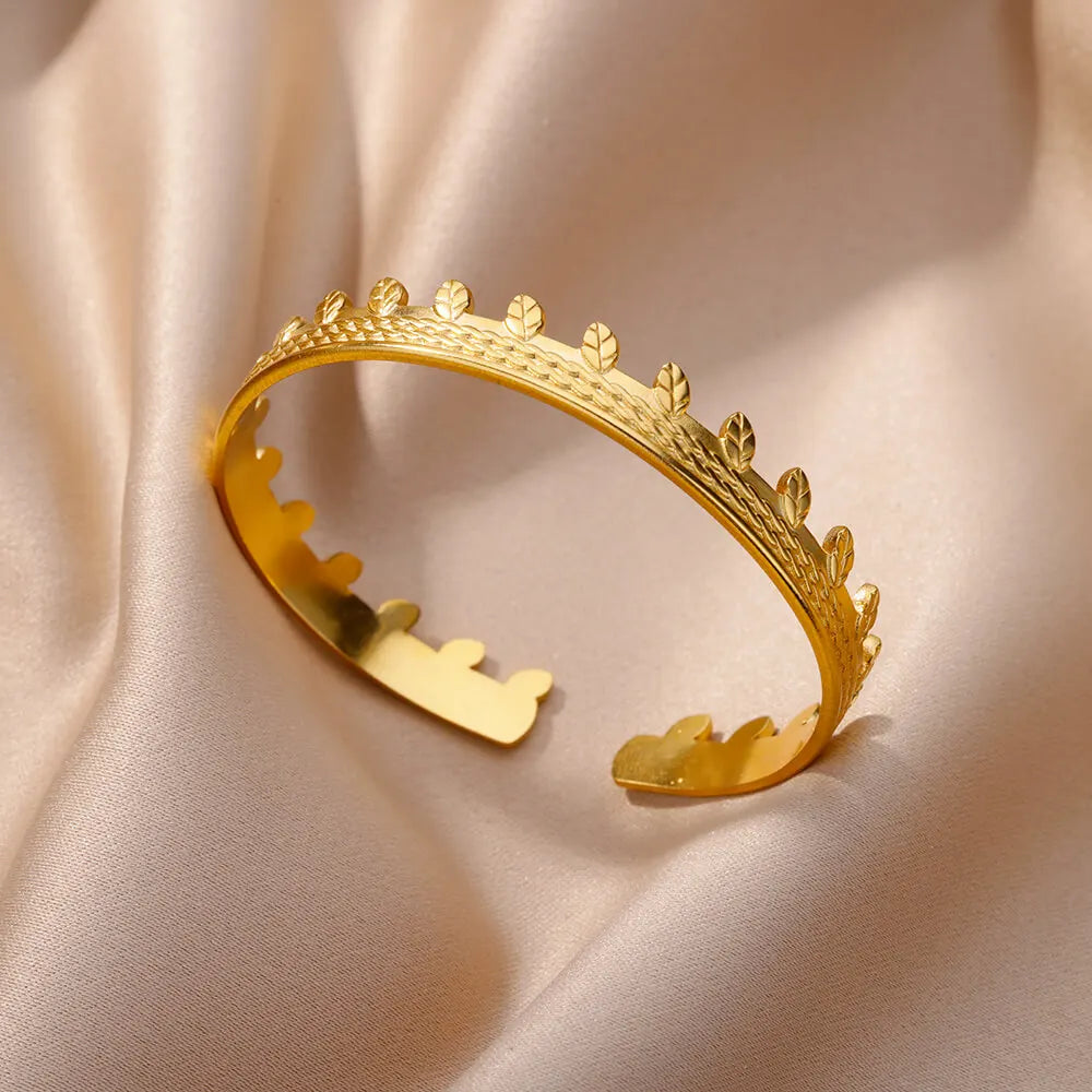 Gold-Color Stainless Steel Bracelet for Women – Adjustable Open Bangle