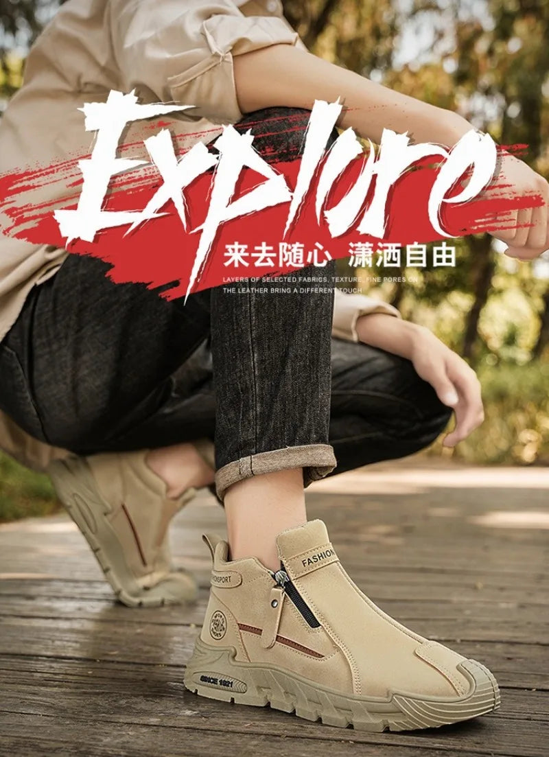 Men’s Casual Zipper Sneakers Breathable Non Slip Outdoor Shoes