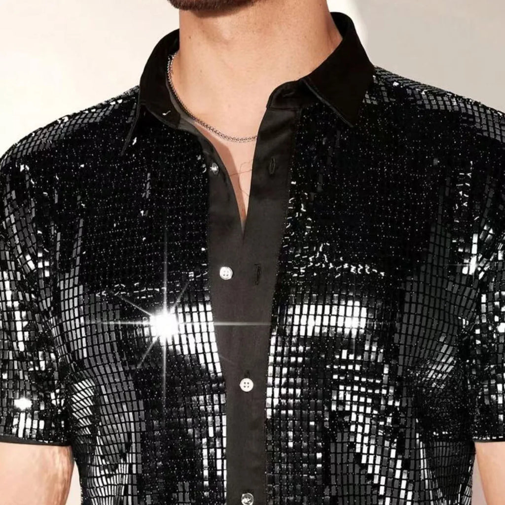 Men’s Shiny Short-Sleeve Party Shirt