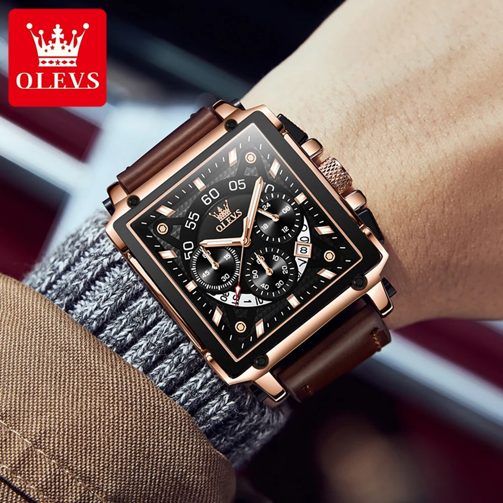 Men’s Square Dial Leather Strap Watch
