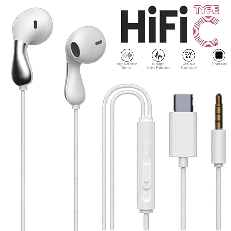 Type C Headset Stereo Music Wired Headphones With MIC For Samsung Xiaomi Android Phones Tablet Universal USB C Earphones