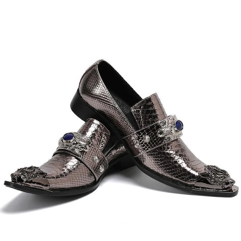 Men's Shoes Italian Style Pointed Metal Toe Leather Dress Shoes Men Slip on Oxfords Shoes for Men's Party and Wedding