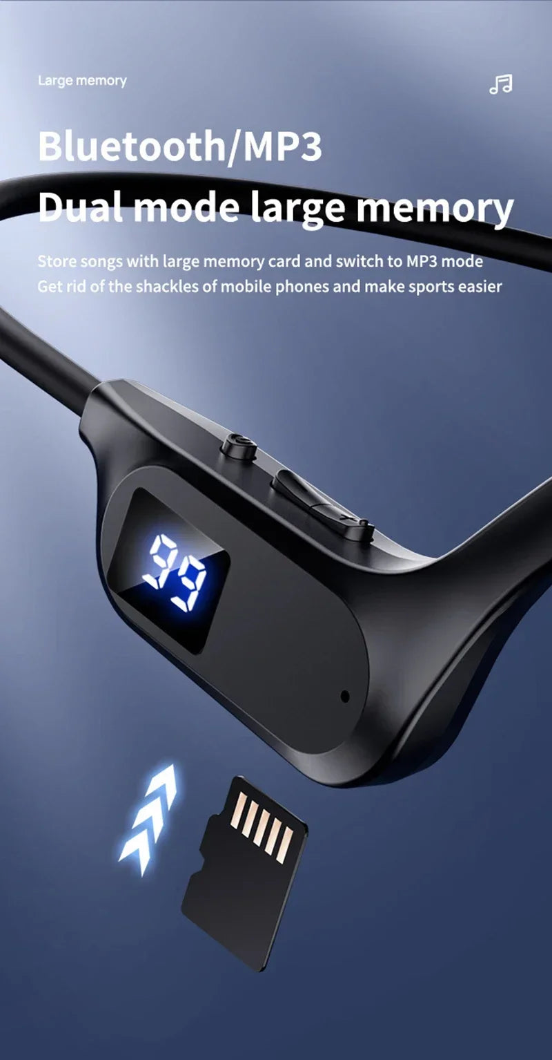 Wireless Bone Conduction Headphones Bluetooth Sport Earphone with Mic Hand-free Noise-Cancelling for Swimming And Outdoor Activities
