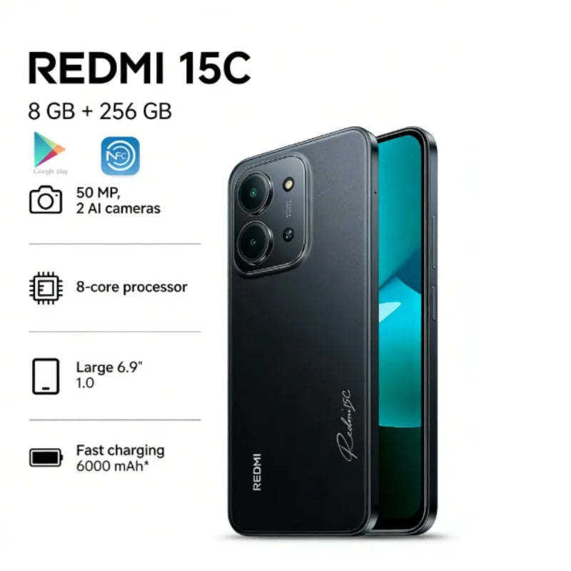 2026 (Latest Model) Redmi 15C 8+ 256GB Global Edition Smartphone, Dual SIM, 6.5-inch FHD+ Display, MediaTek Helio G85 Gaming Pro