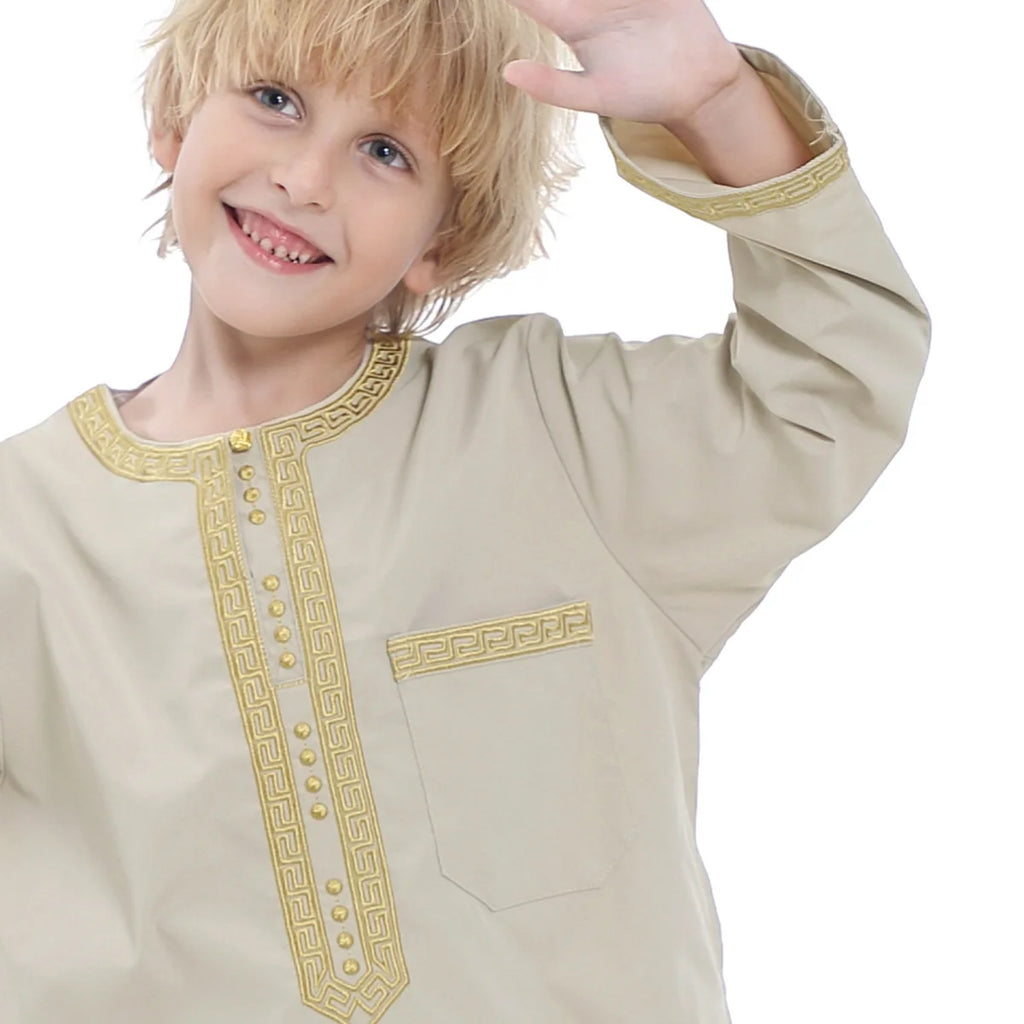 Boys Islamic Thobe – Kids Long Sleeve Traditional Robe