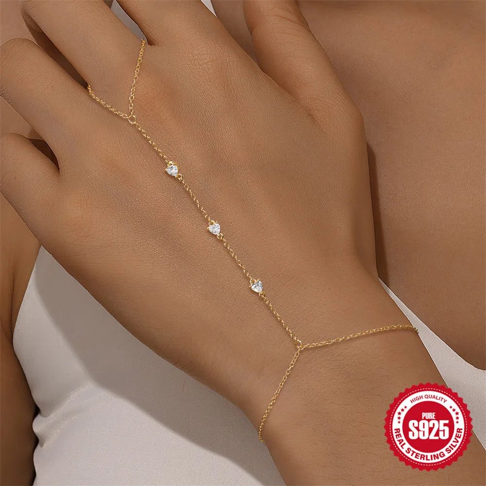 CANNER 925 Sterling Silver Lucky Koi Goldfish Finger Chain Bracelet For Women Hand Chain Ring Jewelry Gift pulseras de plata 925