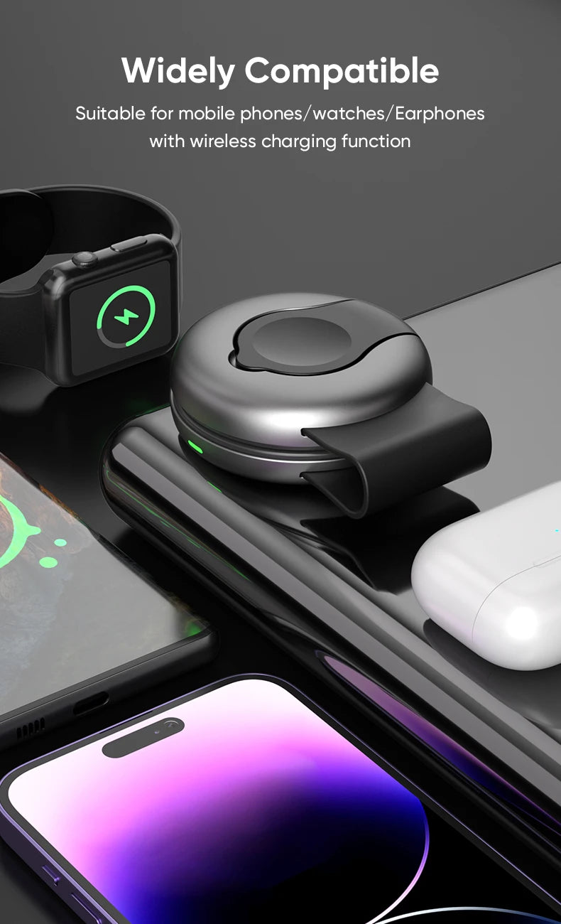 3-in-1 Foldable Magnetic Wireless Charger, 15W Fast Charging, Multi-function Wireless Charging for IPhone, IWatch, Earphones