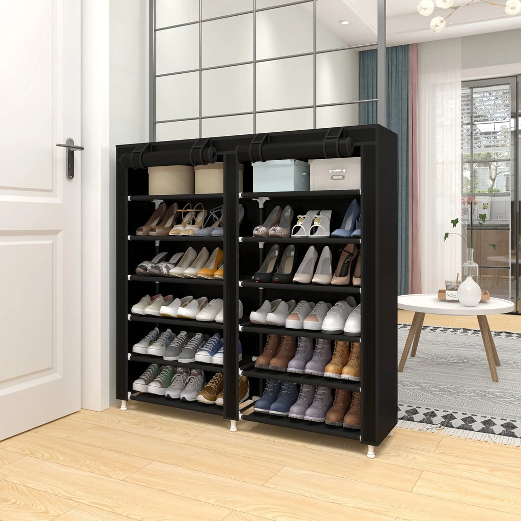 6-10 Tier Black Multi-Layer Shoe Rack, Equipped with a Dust-Proof Rolling Shutter Door, Easy to Assemble, Space-Saving Home Storage Cabinet, Suitable for Entryways, Hallways, Bedrooms, Living Rooms, Homes, Dormitories, Etc.