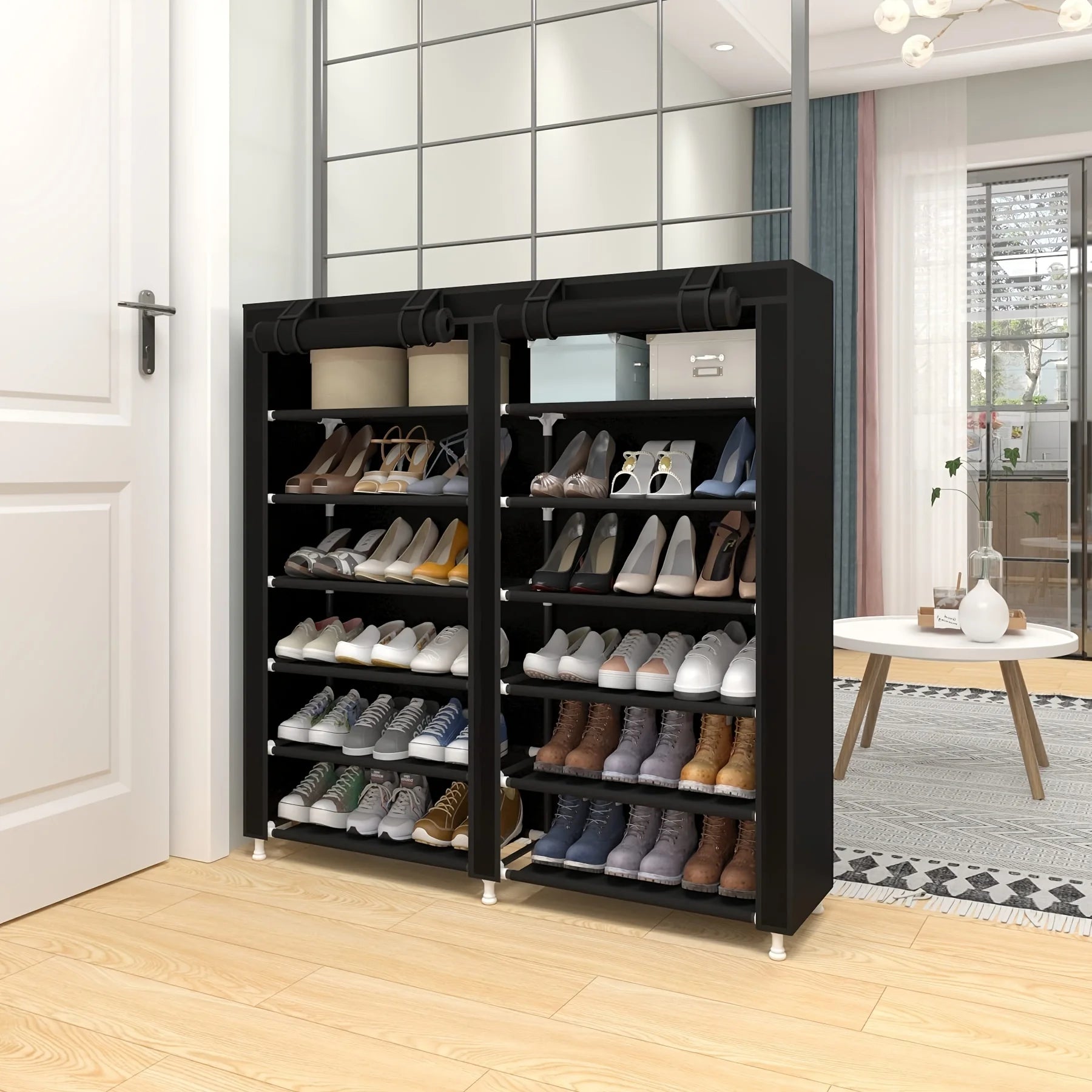 6-10 Tier Black Multi-Layer Shoe Rack, Equipped with a Dust-Proof Rolling Shutter Door, Easy to Assemble, Space-Saving Home Storage Cabinet, Suitable for Entryways, Hallways, Bedrooms, Living Rooms, Homes, Dormitories, Etc.