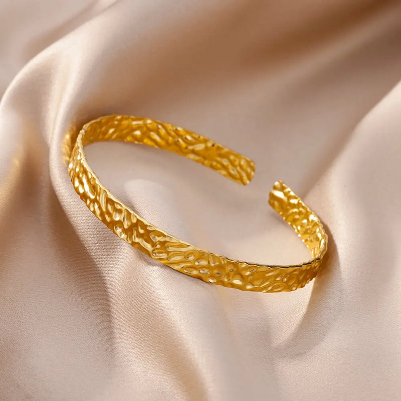 Gold-Color Stainless Steel Bracelet for Women – Adjustable Open Bangle