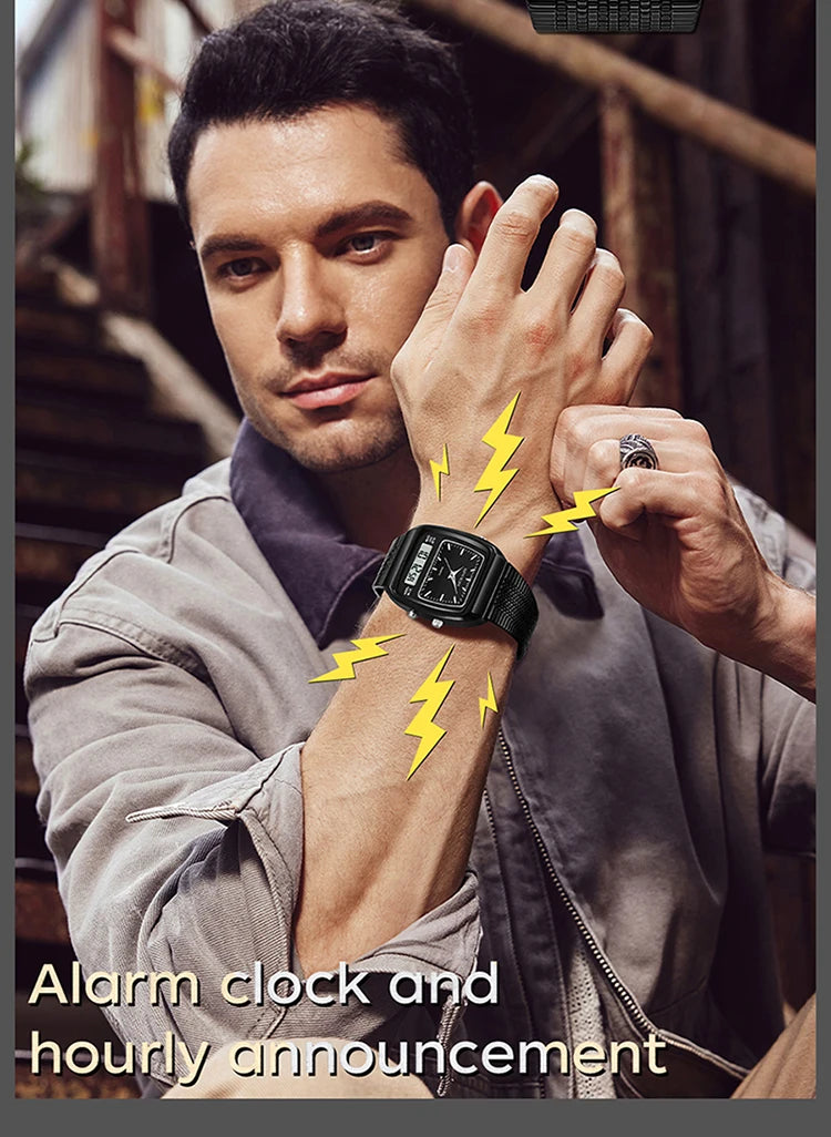 SANDA 3393 Men's Electronic Quartz Watch Fashion Multifunction Dual Display Clock Luminous Waterproof Casual Men Digital Watches
