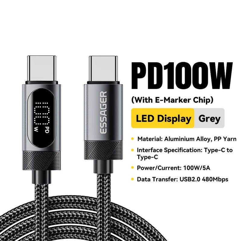 Power up your devices quickly and safely with this 100W USB-C to USB-C Fast Charging Cable — built for speed, durability, and convenience.