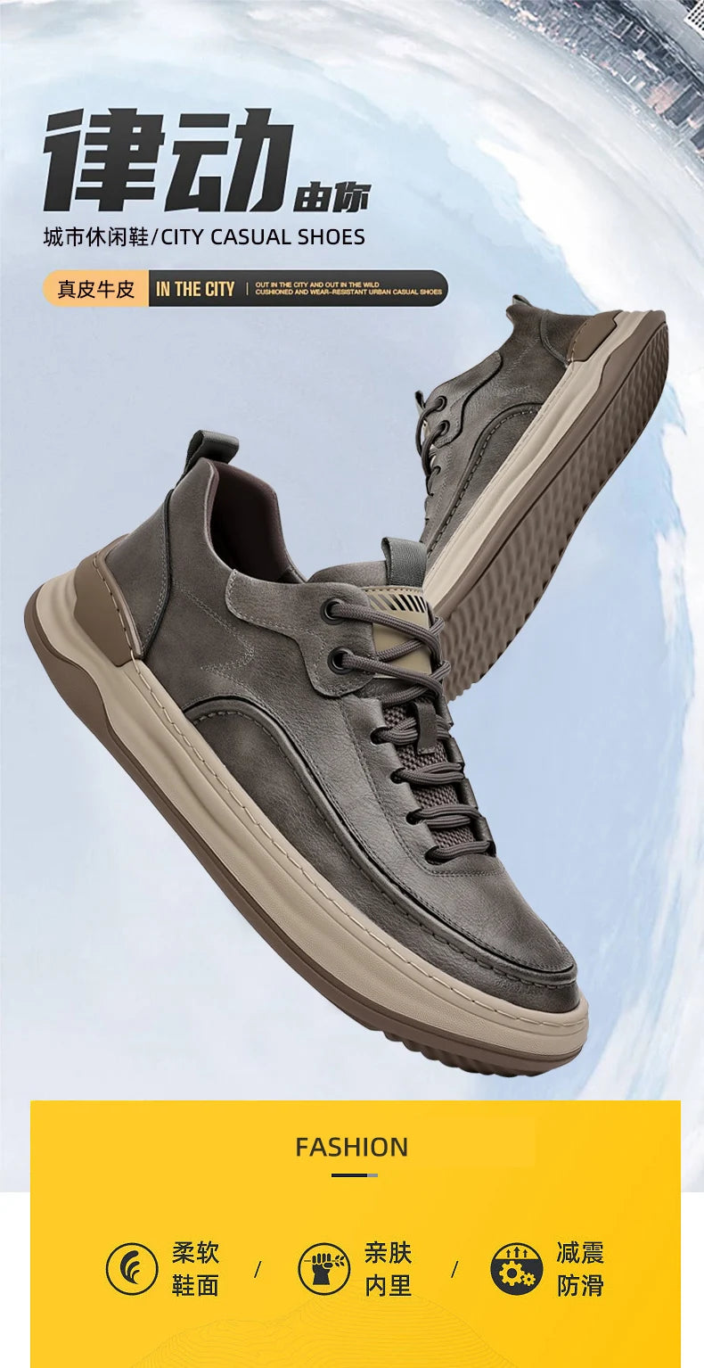 Sport Shoes Genuine Leather Men's Shoes  Brand Casual Shoes Lace up Mens Sneakers Italian Breathable Tenis  Skateboard Shoe