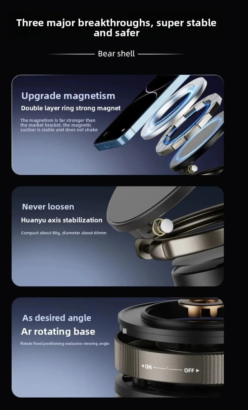 Magnetic Phone Holder for car, 360° Rotatable, Foldable & Adjustable Magnetic Car Mount, , Compatible with iPhone & Other Phones