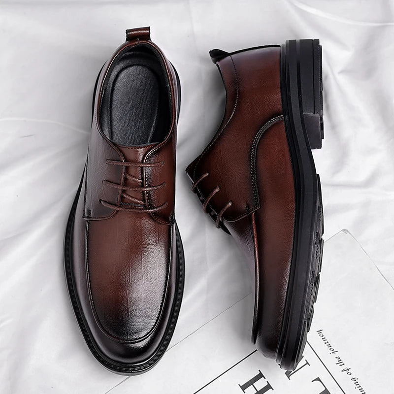 Spring/Summer Men 37-45 Men's Flat/6CM Heightening Elevator Shoes Business Formal Leather Shoes Man British Casual Wedding Suit