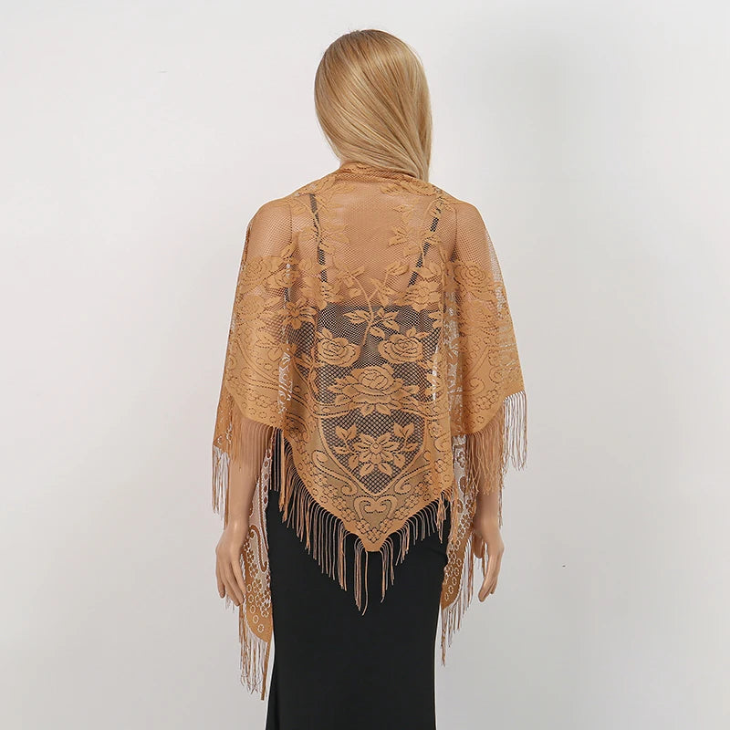 New Embroidery Lace Scarf Shawl Floral Triangular Veil Shawl For Women Party Scarf Wedding Poncho Stoles Ladies Headband Wraps