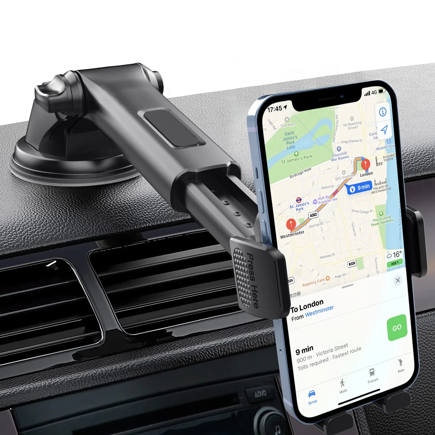 Car Phone Holder for Dashboard Windshield Acrylic Cellphone Mount Clip Support Stand for 4.7-7" Mobile Phone, Auto Accessories