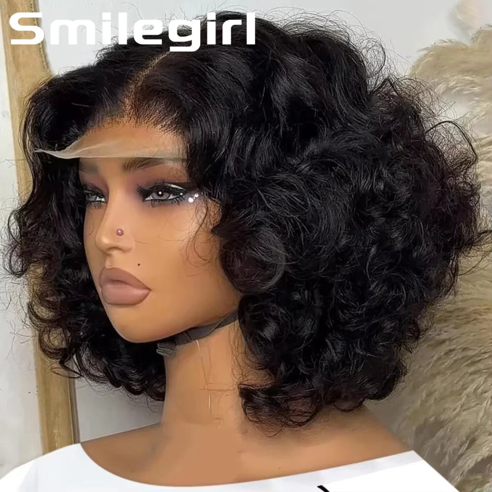 13x6 HD Lace Frontal Wigs Short Bob Body Wave Human Hair Wig 200 Density Pre Plucked Brazilian  Human Hair Wig For Women
