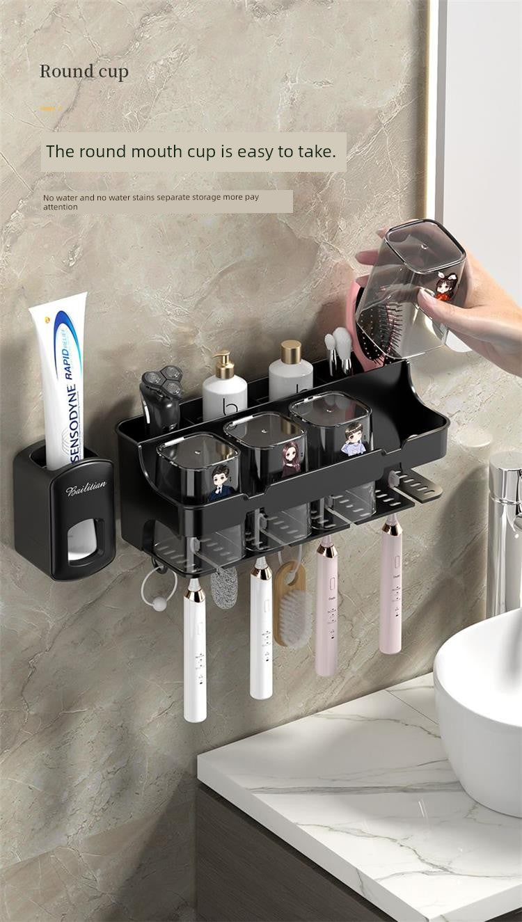 Wall-Mounted Toothbrush and Toothpaste Holder Set with Cups and Storage Rack