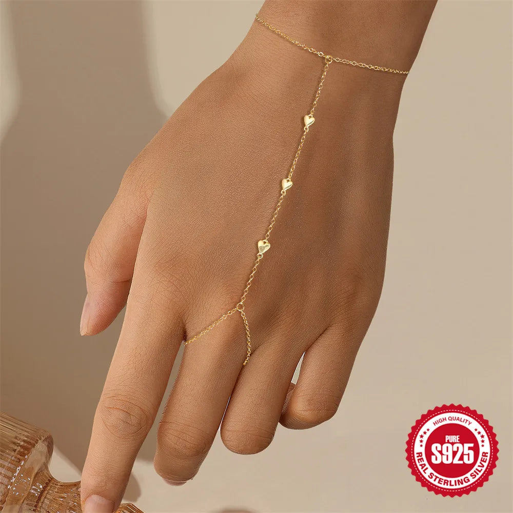 CANNER 925 Sterling Silver Lucky Koi Goldfish Finger Chain Bracelet For Women Hand Chain Ring Jewelry Gift pulseras de plata 925