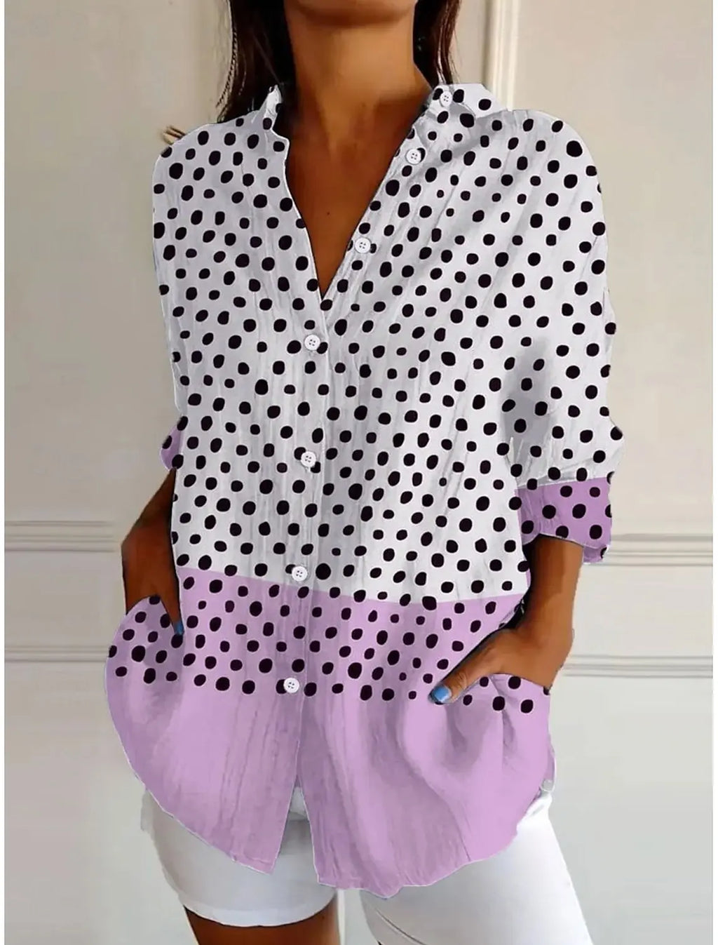 Men’s Polka Dot Long-Sleeve Button-Up Shirt