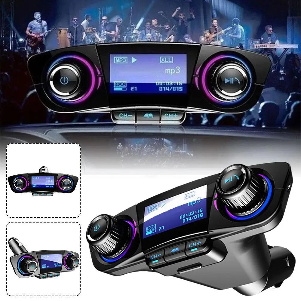 Bluetooth Car Mp3 Player with QC3.0 Fast Charging USB Cigarette Lighter Charger Hands-free FM Transmitter for Vehicle